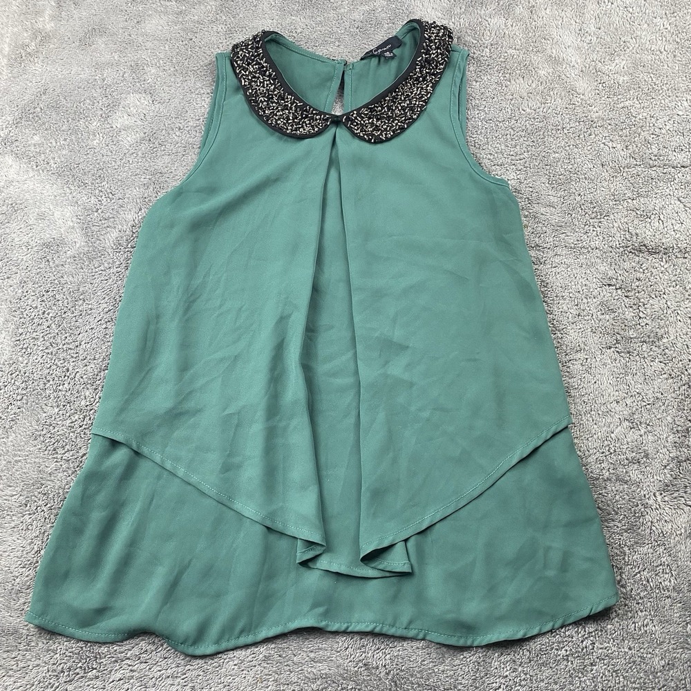 Soprano Studded Collar‎ Sleeveless Pleated Top Womens XS Green Black Gold